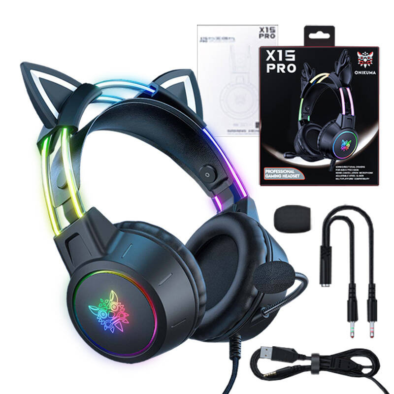 ONIKUMA X15 PRO RGB Gaming Fejhallgató – 50 mm driver, zajszűrős mikrofon, USB + 3,5 mm, Fekete – 2. kép