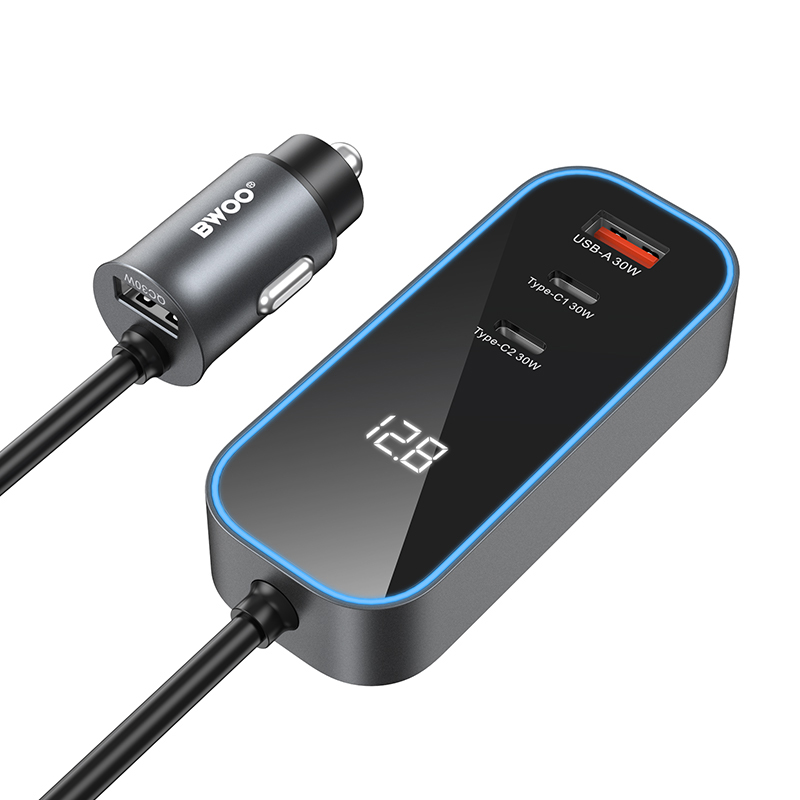 BWOO CC107 PD autós gyorstöltő – 30W, 1× USB-C + 1× USB-A, fekete