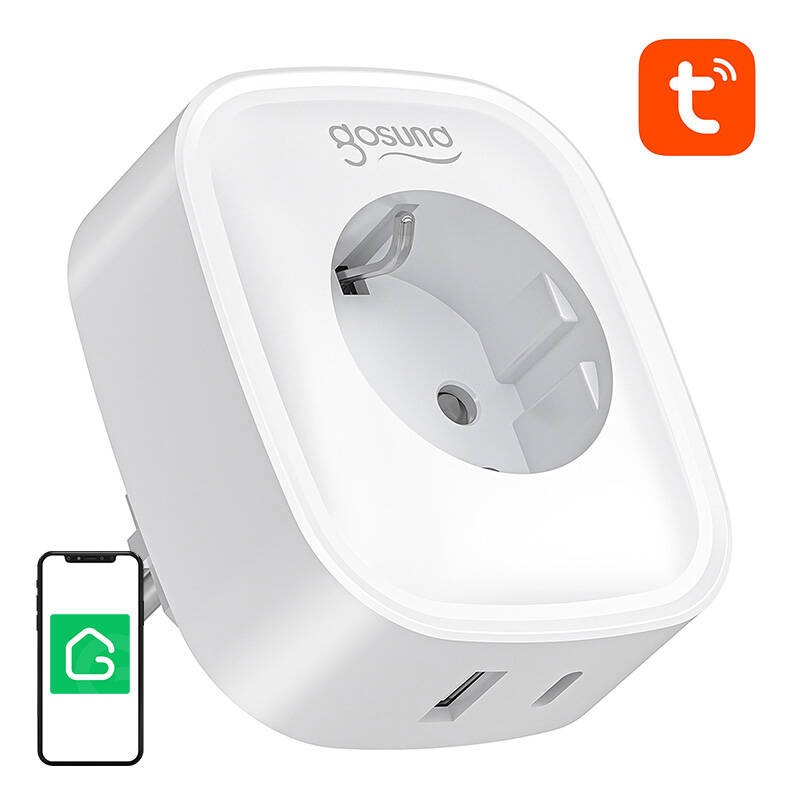 Gosund SP6 WiFi + Bluetooth Okos Konnektor 16A + USB-C 20W – Kettős vezérlés, energiatakarékos megoldás – 2. kép