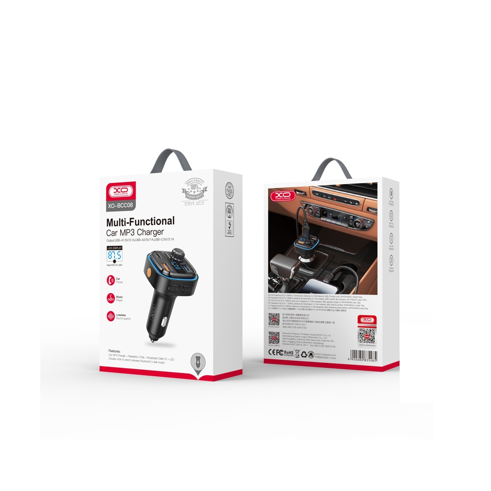 XO BCC08 FM transmitter + Bluetooth + MP3 autós töltő – fekete – 5. kép