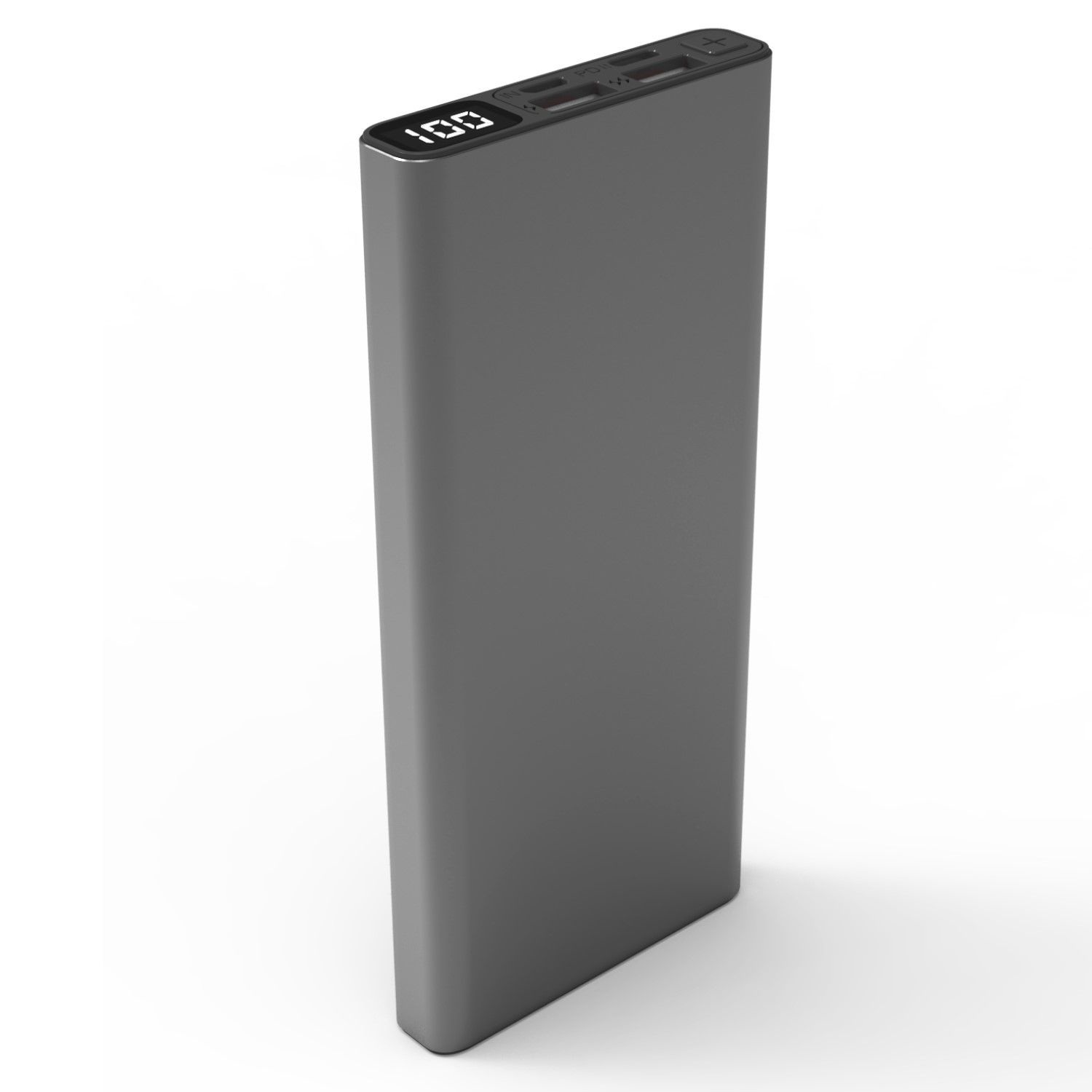 QUALO QPB10-LD-23-18 10000mAh Powerbank - 23W, LED Kijelzővel, Fém ház, Gyors Töltés, Szürke