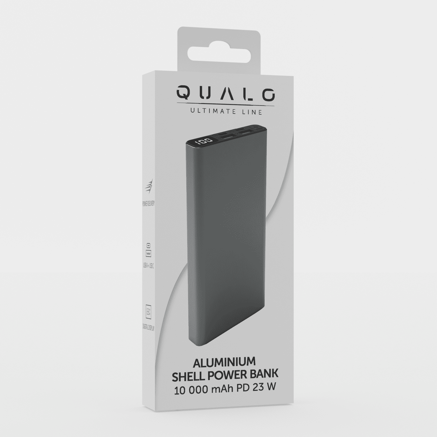 QUALO QPB10-LD-23-18 10000mAh Powerbank, LED Kijelzővel, 23W, Gyors Töltés, Szürke – 5. kép