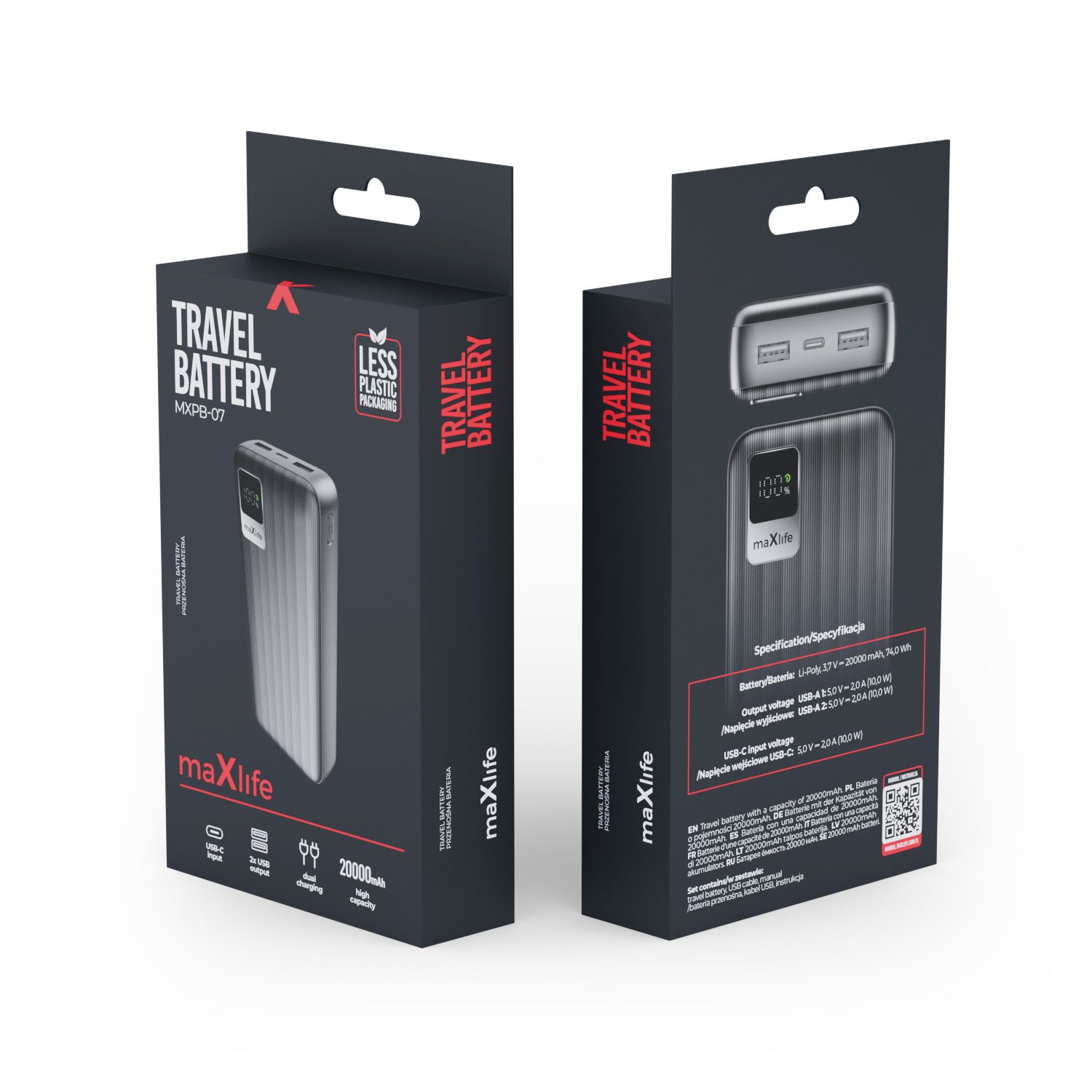 Maxlife powerbank MXPB-07 20000mAh, fekete – 3. kép