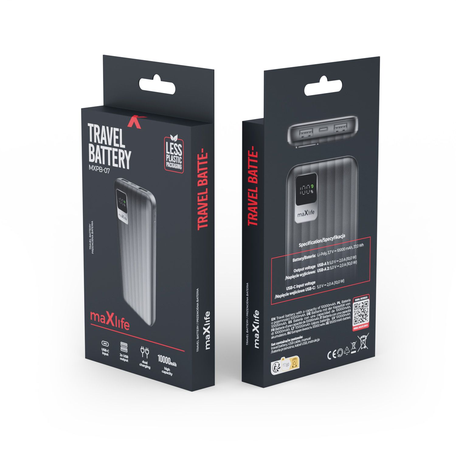 Maxlife powerbank MXPB-07 10000 mAh, fekete – 3. kép