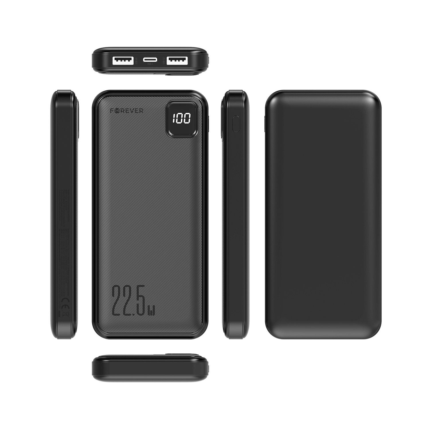 Forever TB-300M PD QC 10000 mAh 22,5W Powerbank, Gyors Töltés – Fekete – 3. kép