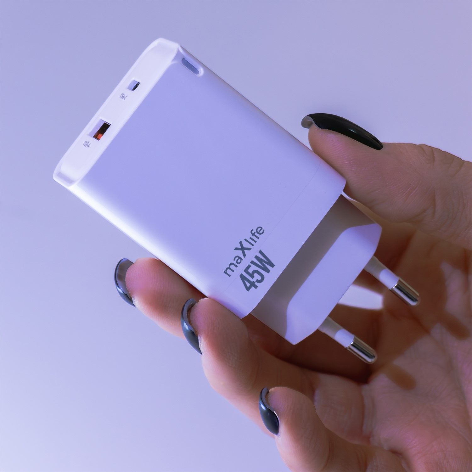Maxlife MXTC-09-45AC GaN USB-C + USB hálózati töltő – 45W, fehér – 3. kép