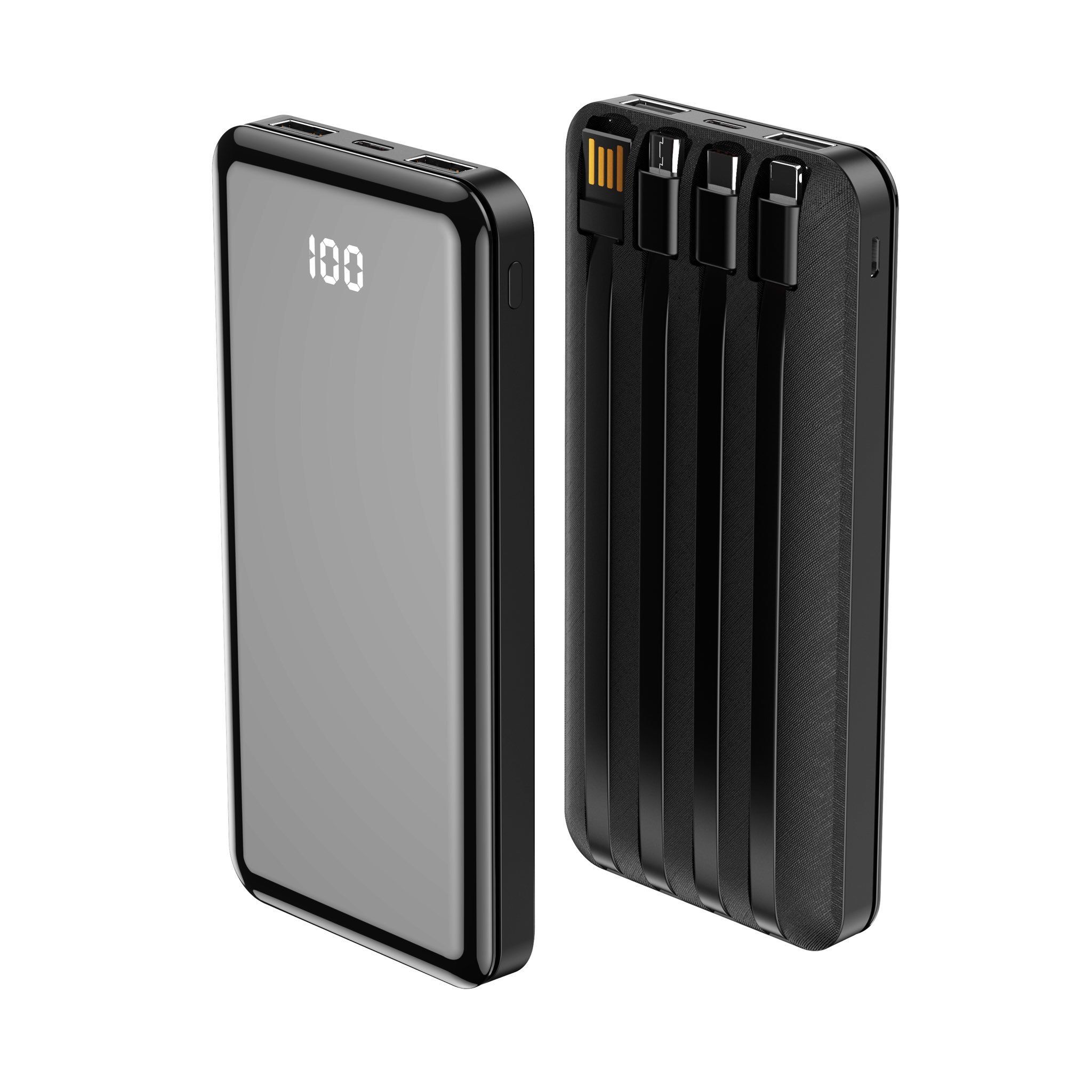 Forever TB-411 ALLin1 10000mAh powerbank – beépített kábelekkel (USB-C + Lightning + microUSB) – fekete – 2. kép