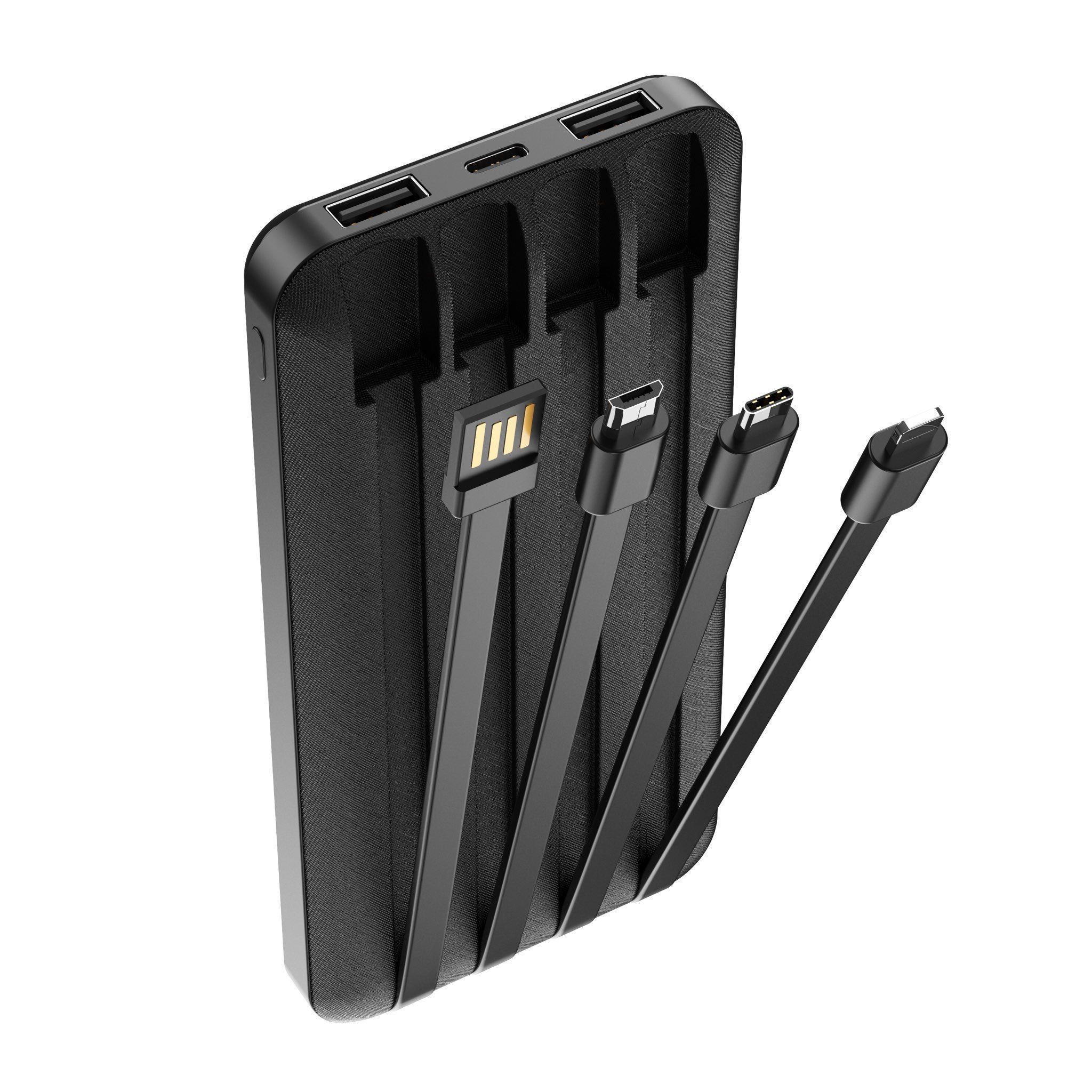Forever TB-411 ALLin1 10000mAh powerbank – beépített kábelekkel (USB-C + Lightning + microUSB) – fekete – 3. kép