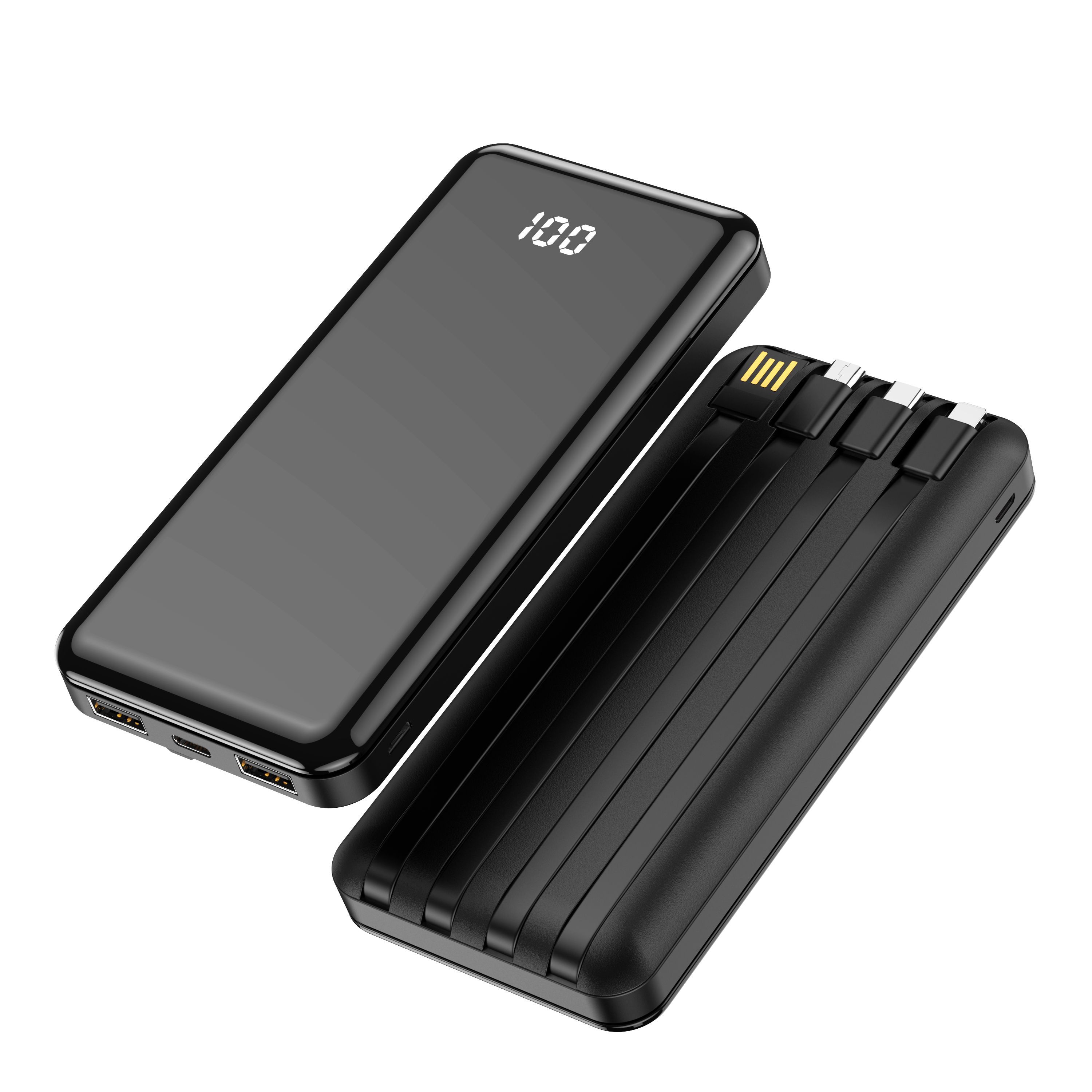 Forever TB-411 ALLin1 10000mAh powerbank – beépített kábelekkel (USB-C + Lightning + microUSB) – fekete – 4. kép