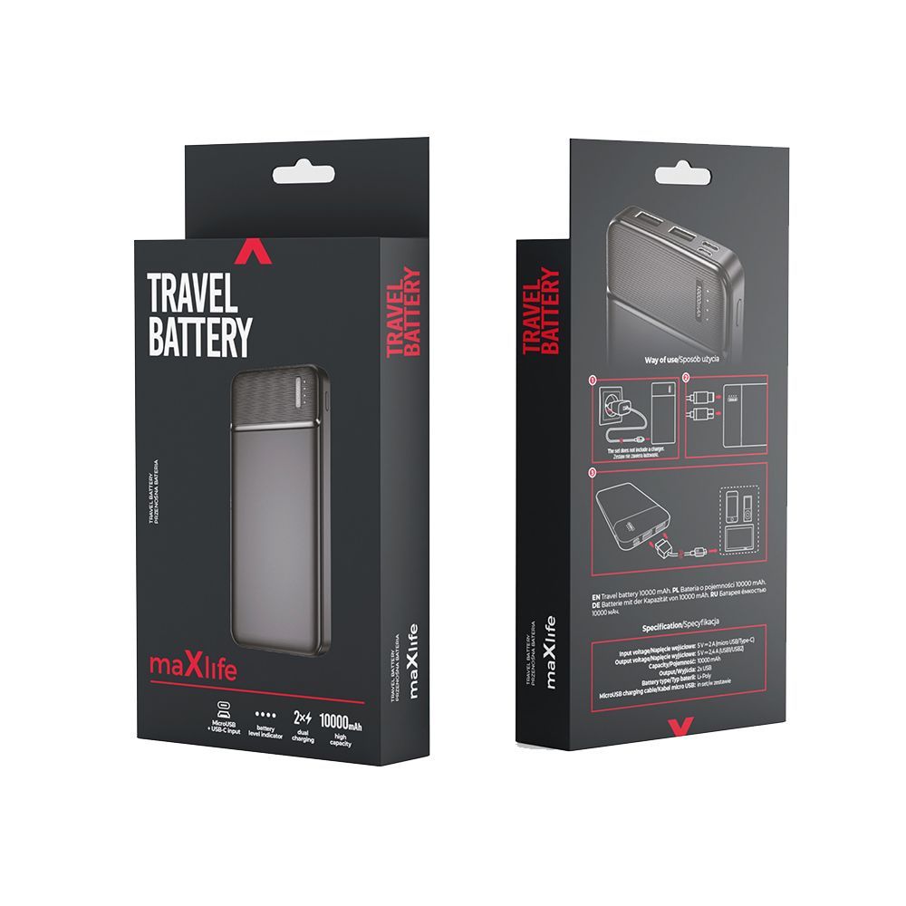 Maxlife MXPB-01 10000mAh hordozható külső akkumulátor – fekete – 11. kép
