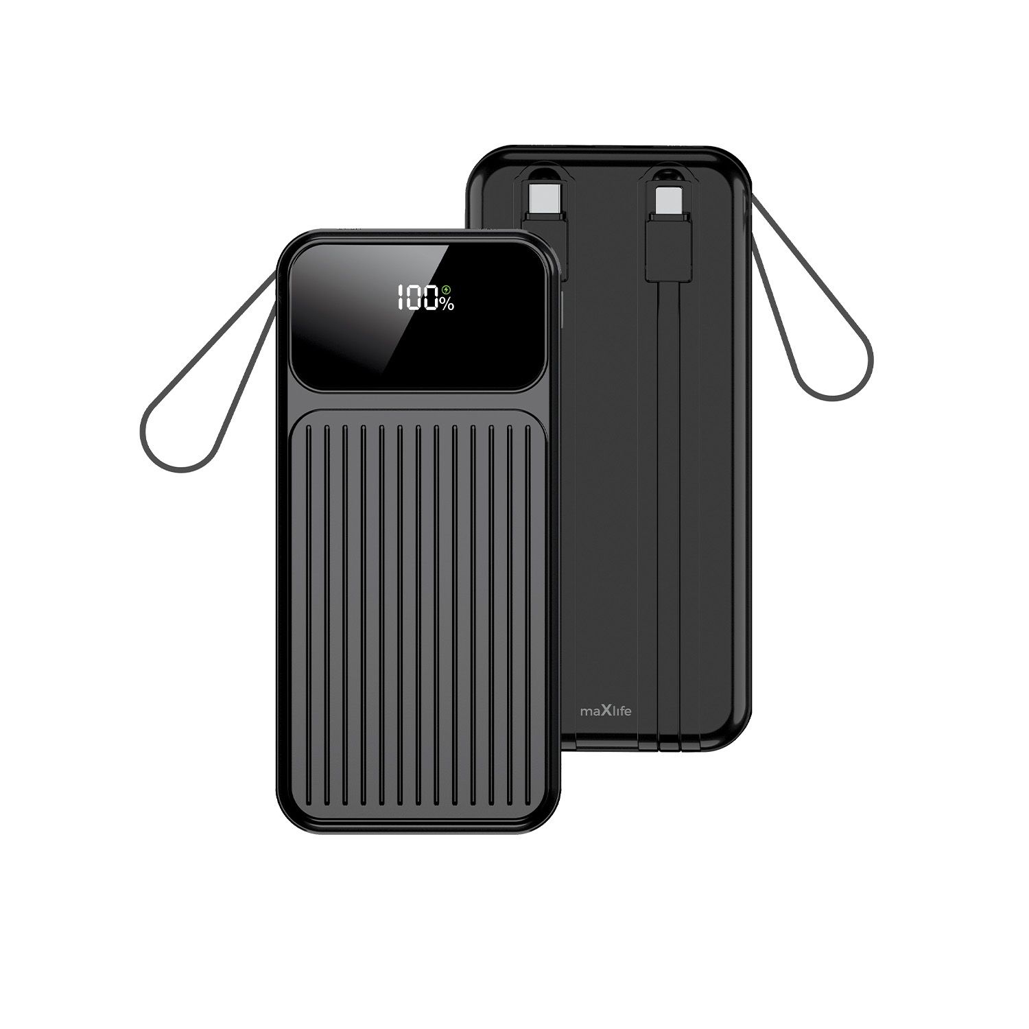 Maxlife MXPB-06 10000mAh Beépített Kábeles Powerbank – 22,5W PD QC Gyors töltő, Fekete