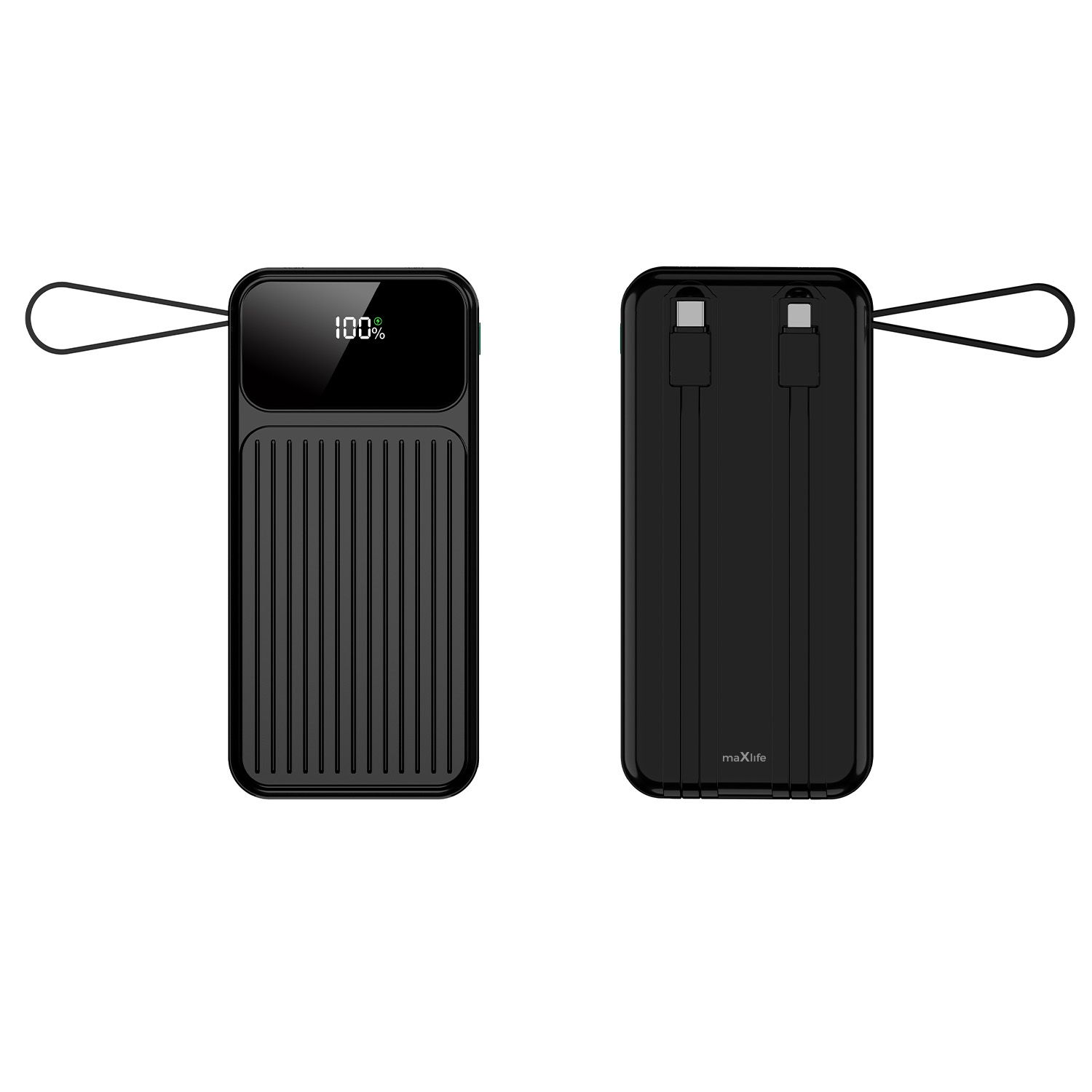 Maxlife MXPB-06 Beépített Kábeles Power Bank – 10000 mAh PD QC 22,5W Gyors töltő, Fekete – 3. kép