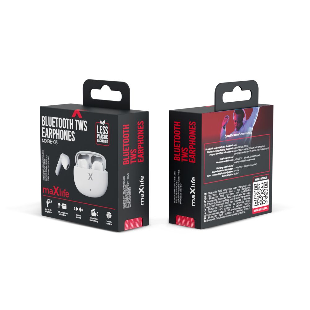 Maxlife MXBE-03 TWS Bluetooth vezeték nélküli fülhallgató – Fehér, töltőtokkal – 15. kép