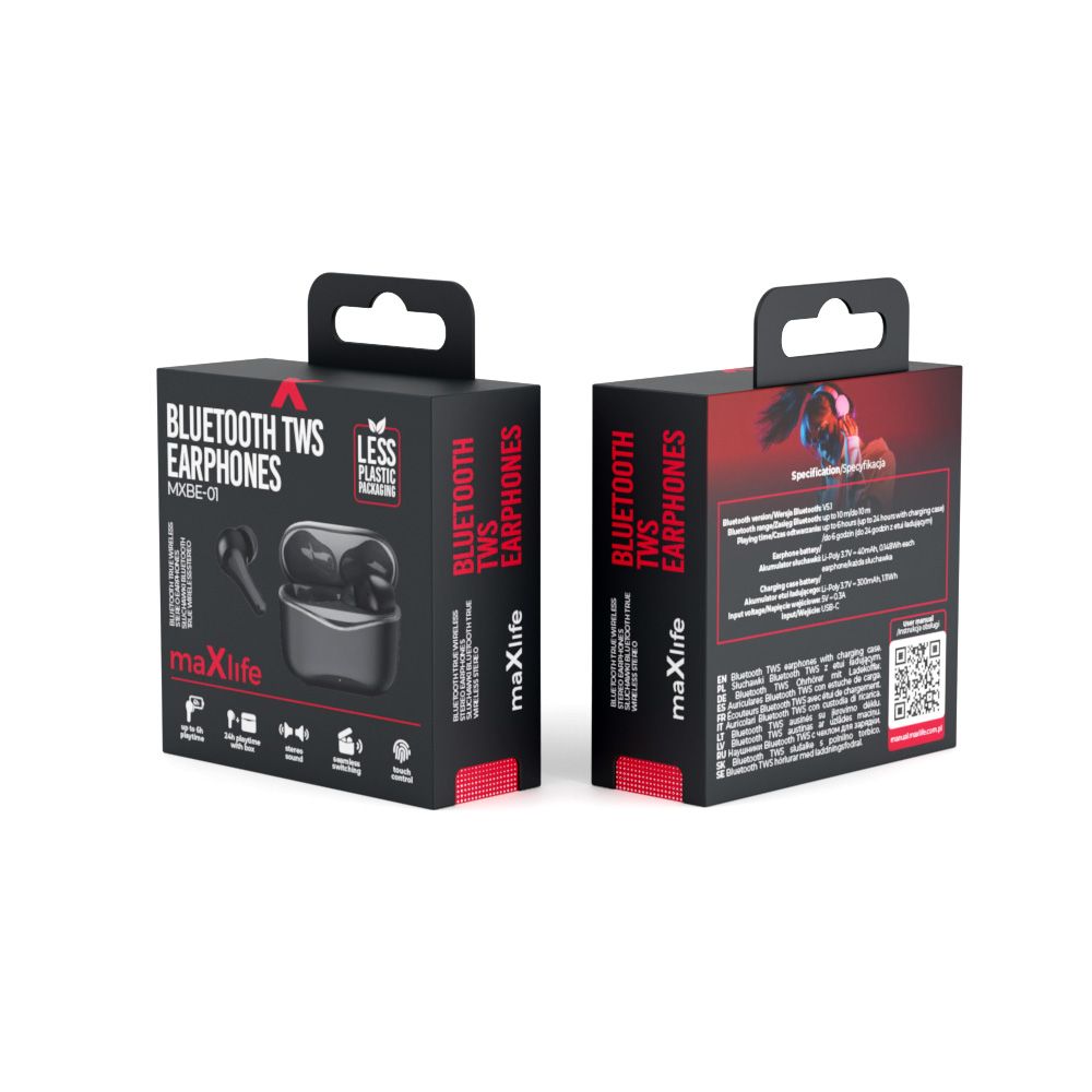 Maxlife MXBE-01 TWS Bluetooth vezeték nélküli fülhallgató – Fekete, töltőtokkal – 5. kép