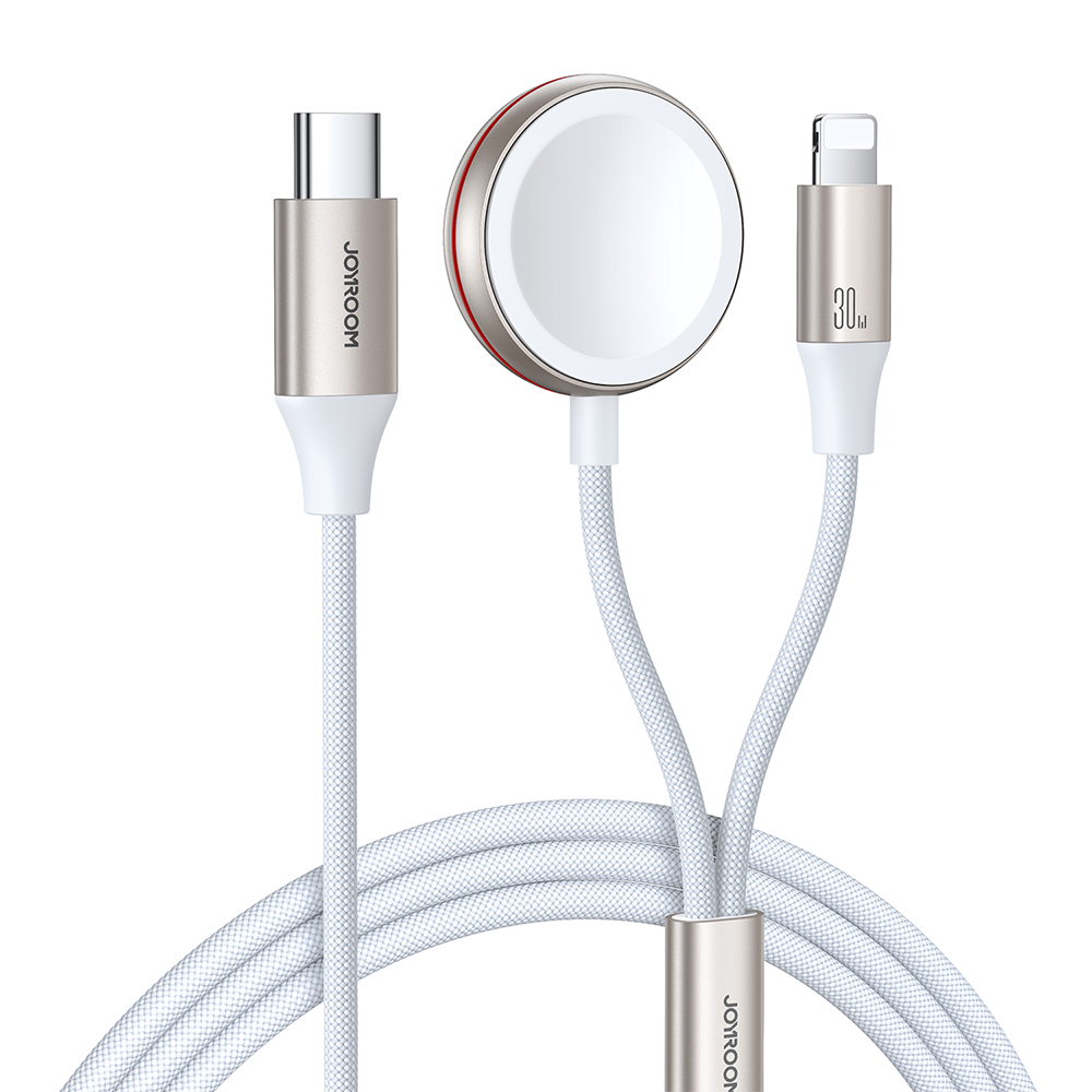 Joyroom S-IW012 2in1 USB-C - Lightning Kábel és Apple Watch Vezeték Nélküli Töltő 1.5m – Fehér