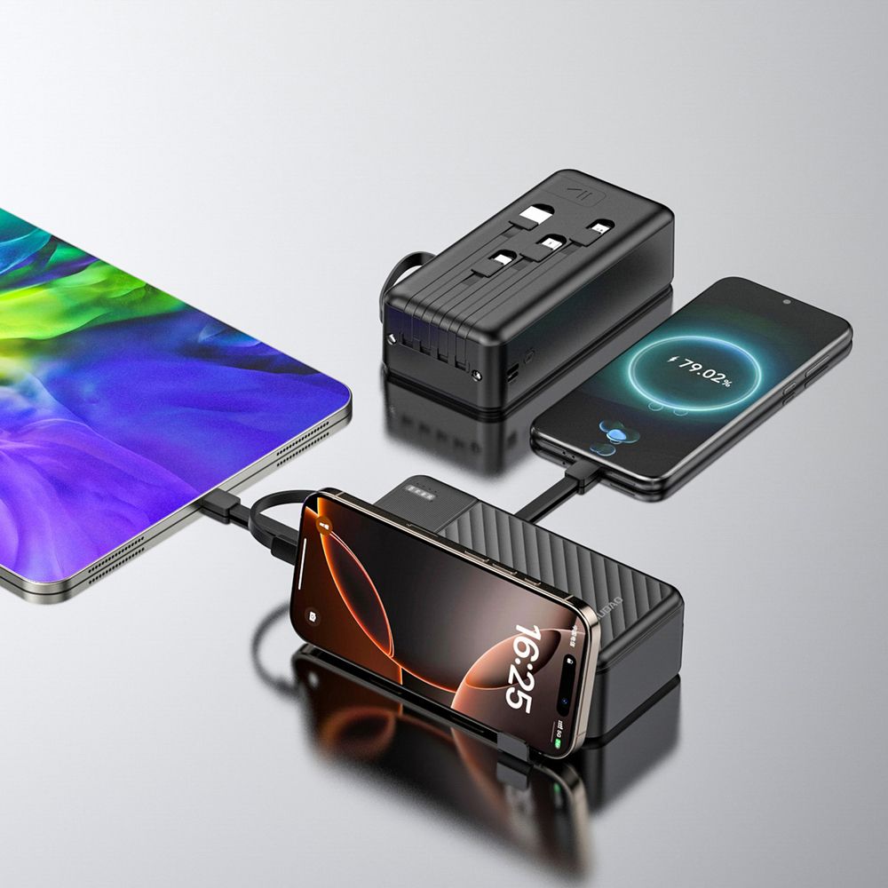 Dudao K11 Max 30000mAh Powerbank - 10W, Beépített kábelek (USB-C / Lightning / micro USB / USB-A), Telefontartó – 3. kép