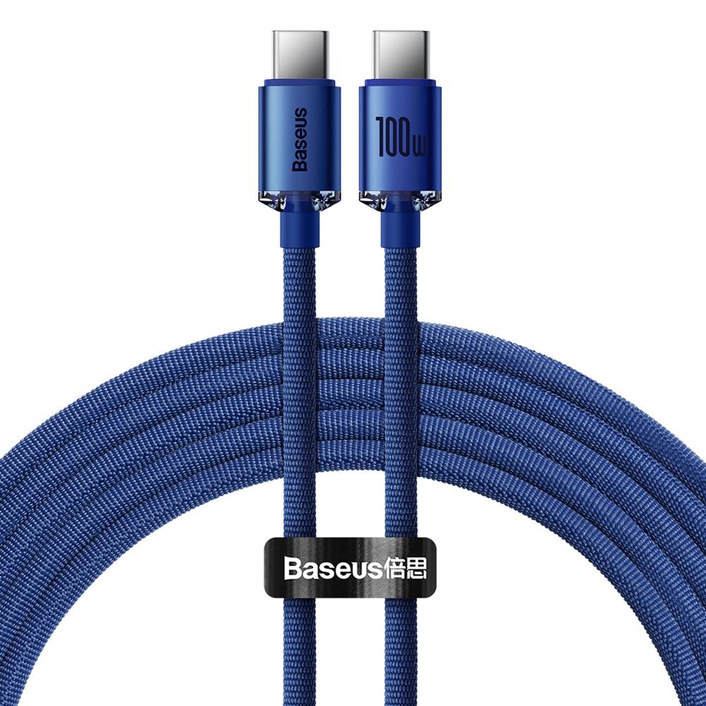 Baseus Crystal Shine gyorstöltő és adatkábel USB-C – USB-C, 2m, 100W, kék