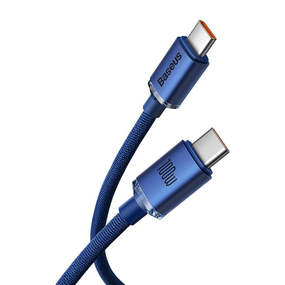 Baseus Crystal Shine gyorstöltő és adatkábel USB-C - USB-C, 2m, 100W, kék – 2. kép