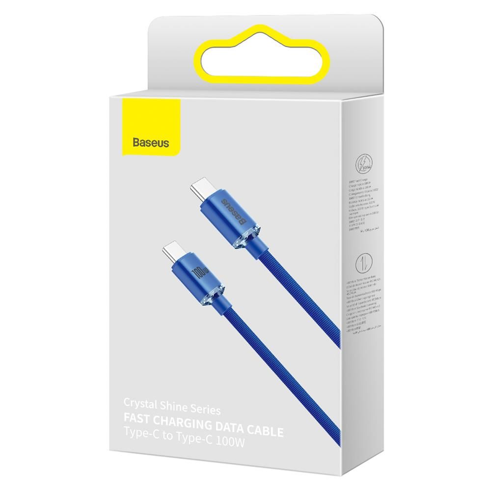 Baseus Crystal Shine gyorstöltő és adatkábel USB-C - USB-C, 2m, 100W, kék – 6. kép