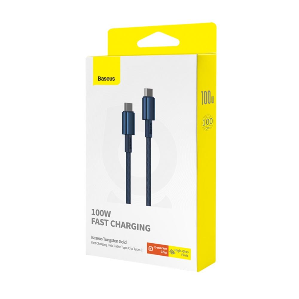 Baseus Tungsten Gold gyorstöltő és adatkábel USB-C - USB-C, 100W, 2m, sötétkék – 6. kép