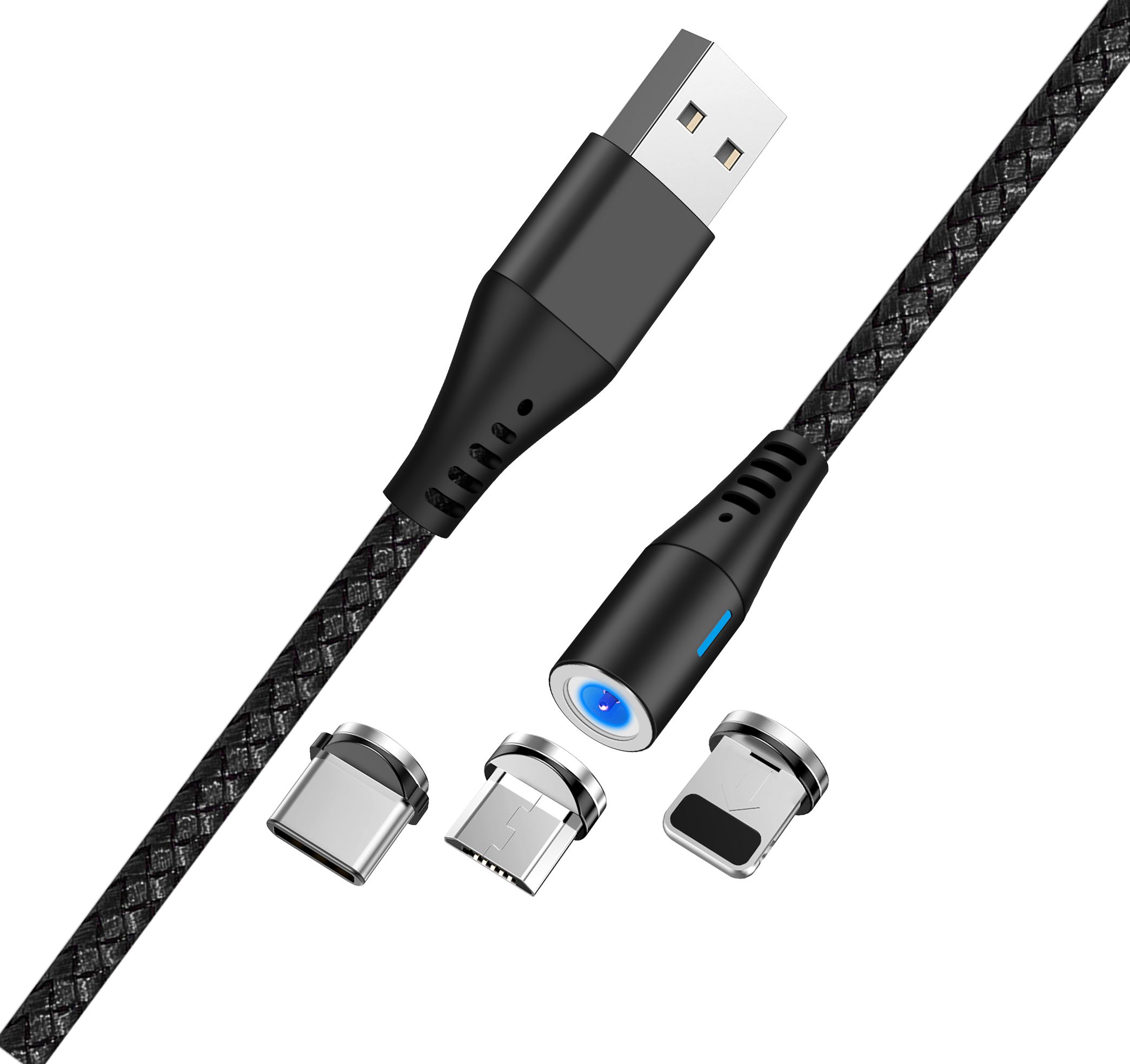 Maxlife MXUC-02 mágneses 3in1 töltőkábel USB - Lightning + USB-C + microUSB, 1m, 2A, fekete