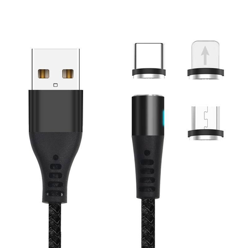 Maxlife MXUC-02 mágneses 3in1 töltőkábel USB - Lightning + USB-C + microUSB, 1m, 2A, fekete – 2. kép