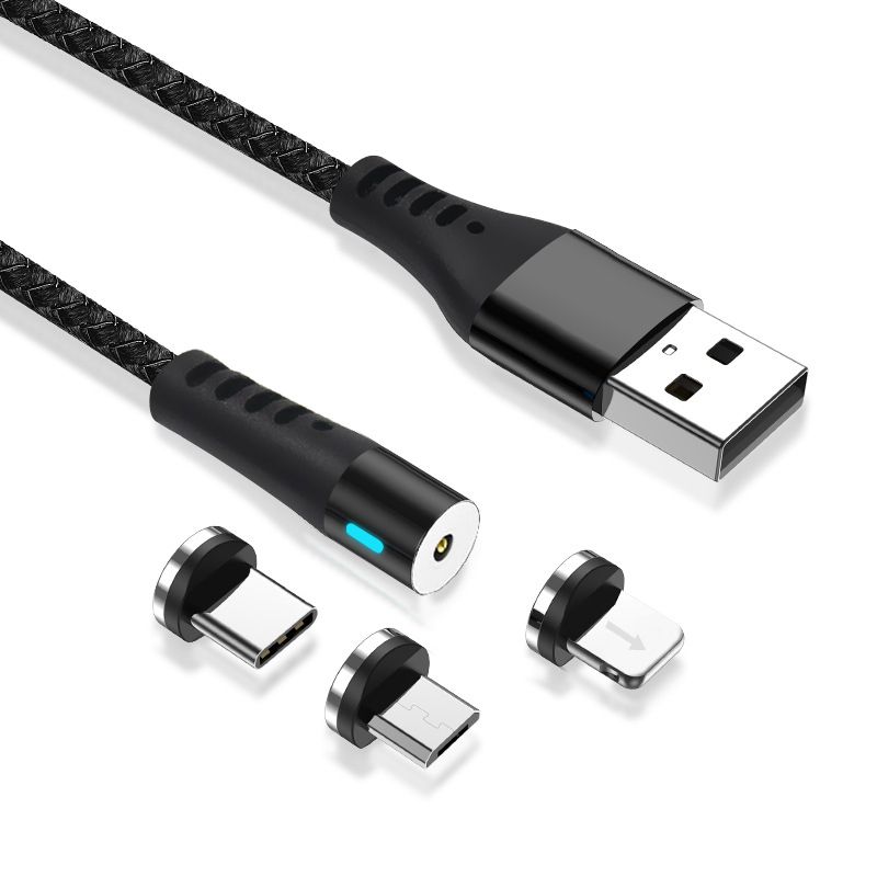 Maxlife MXUC-02 mágneses 3in1 töltőkábel USB - Lightning + USB-C + microUSB, 1m, 2A, fekete – 3. kép