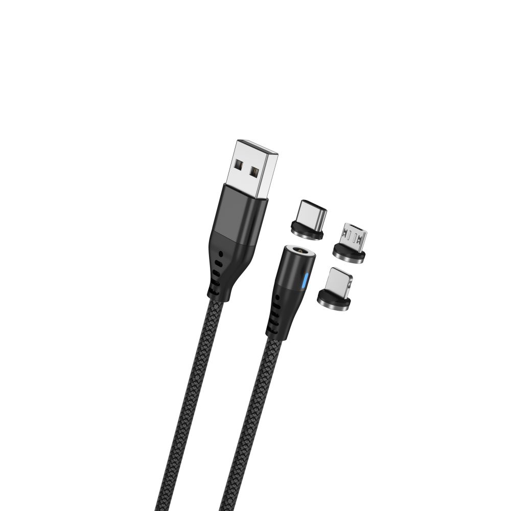Maxlife MXUC-02 mágneses 3in1 töltőkábel USB - Lightning + USB-C + microUSB, 1m, 2A, fekete – 4. kép