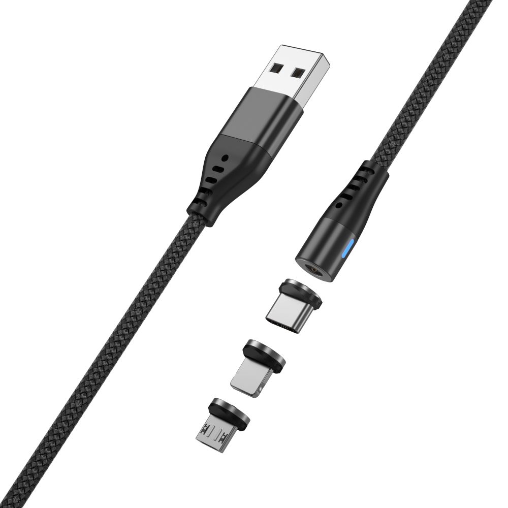 Maxlife MXUC-02 mágneses 3in1 töltőkábel USB - Lightning + USB-C + microUSB, 1m, 2A, fekete – 5. kép