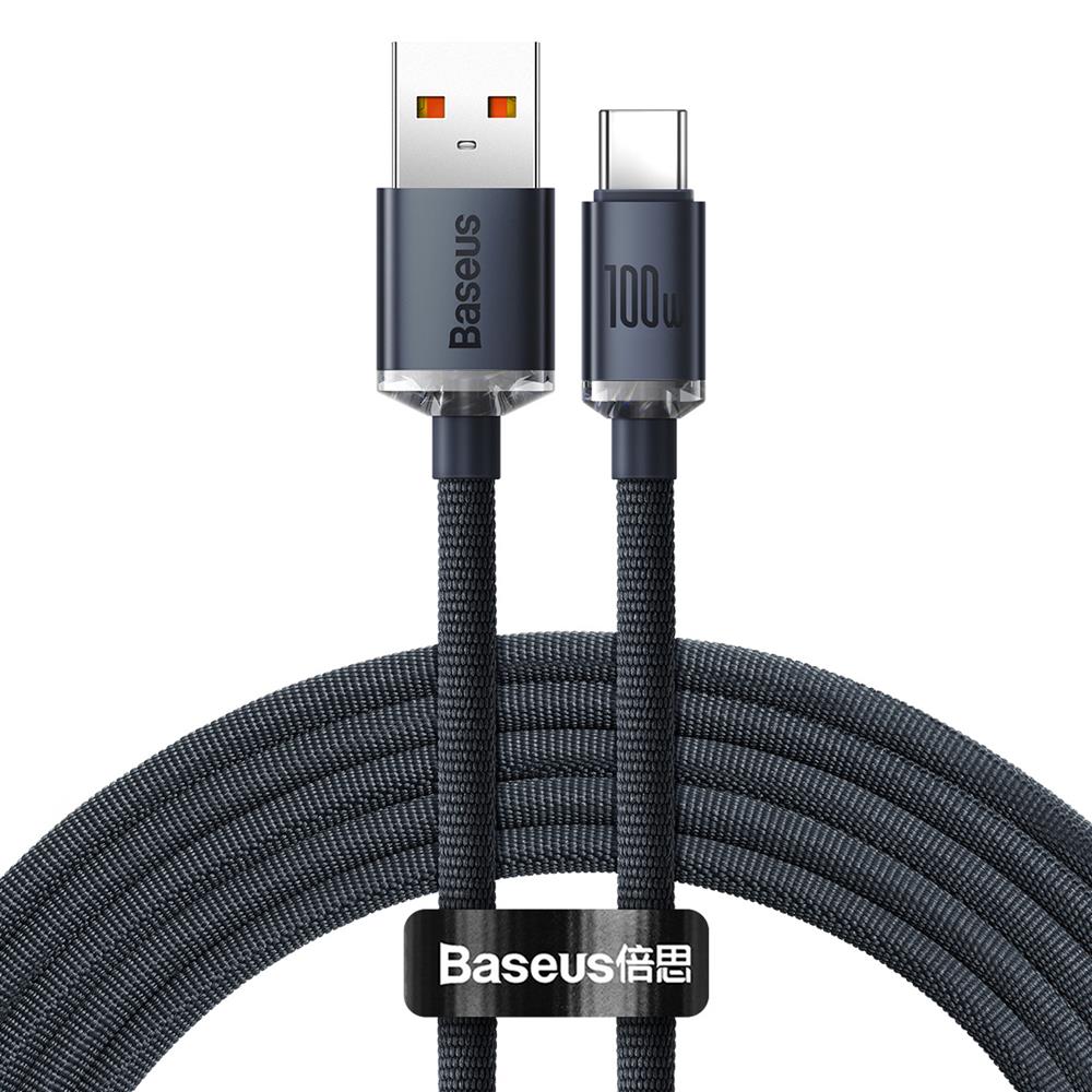 Baseus Crystal Shine USB – USB-C 2,0 m kábel, 100 W – Fekete