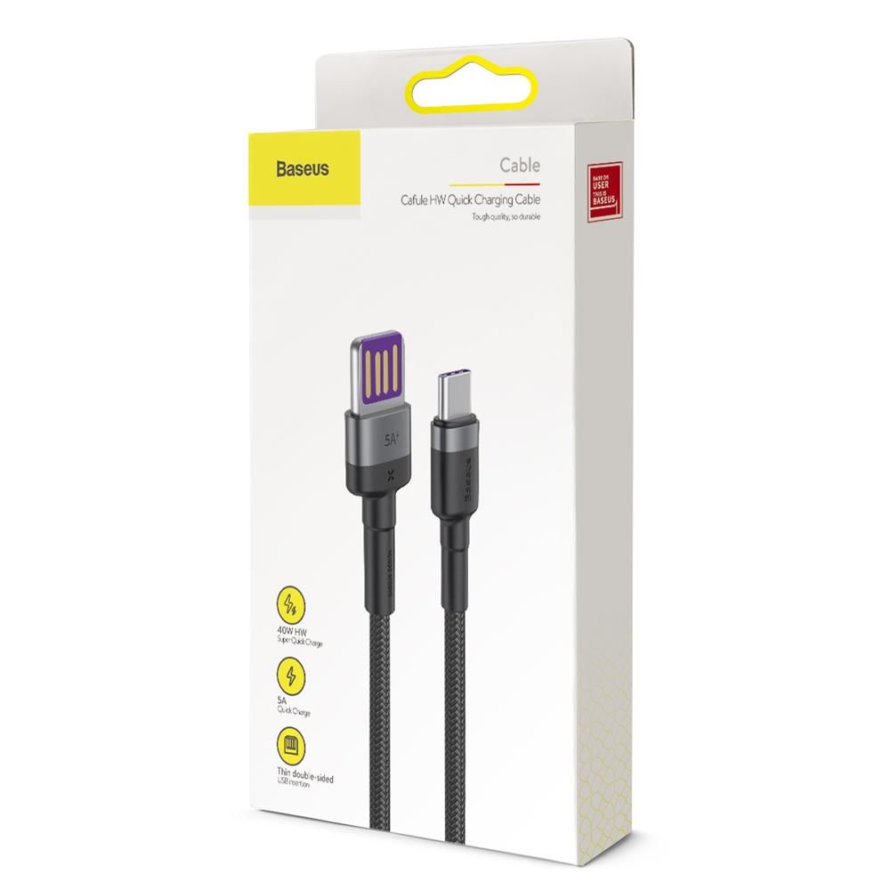 Baseus Cafule HW QC USB–USB-C töltő- és adatkábel – 1 m, 40W, szürke-fekete – 8. kép