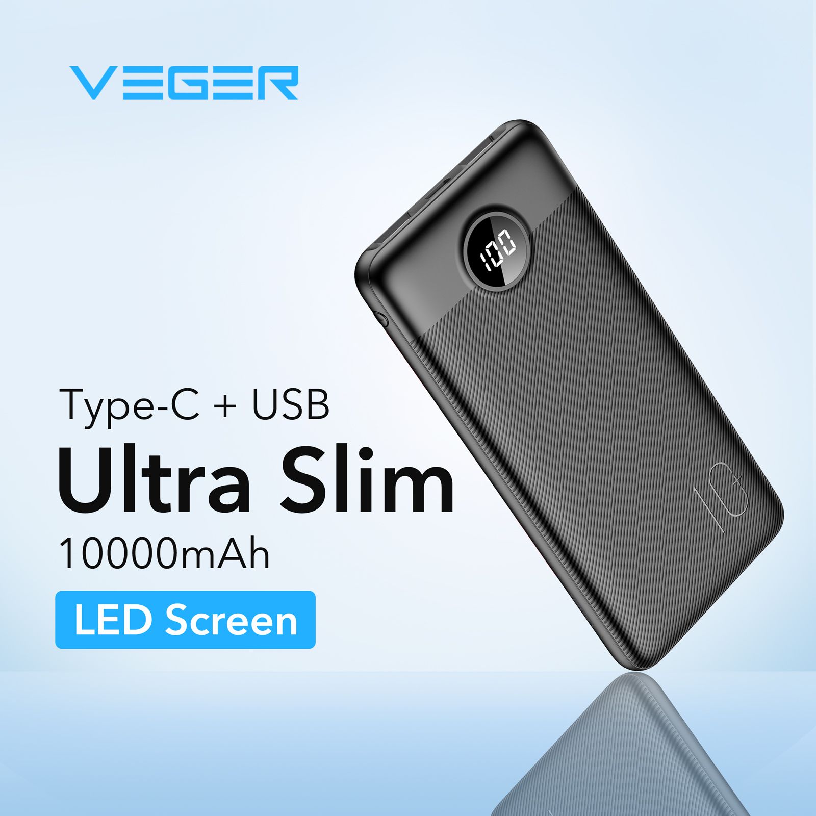 Veger L10S W1105PD 10000mAh Powerbank, 20W PD/QC3.0, digitális kijelző, 2×USB-A + USB-C – 4. kép