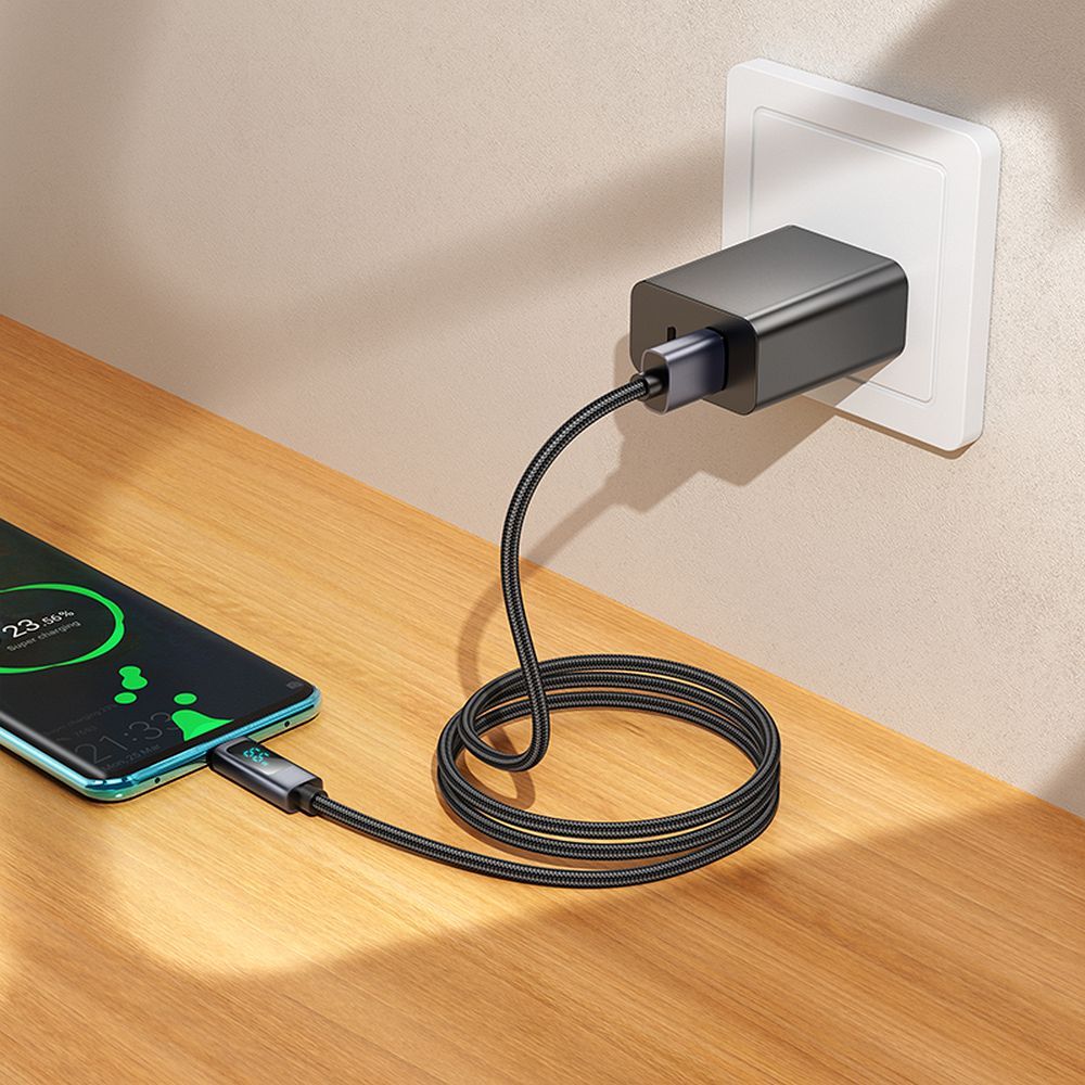 Hoco X112 USB-A – USB-C gyorstöltő és adatkábel digitális kijelzővel 5A, 1 méter – 8. kép
