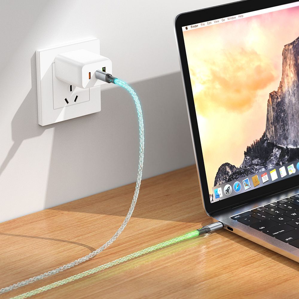 Hoco U112 Shine USB-C – USB-C LED világításos gyorstöltő és adatkábel 60W, 1 méter – 7. kép
