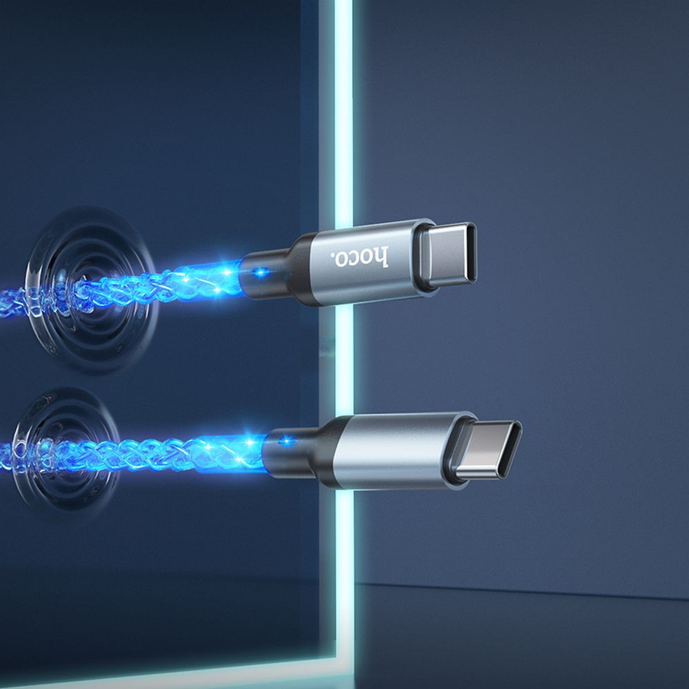 Hoco U112 Shine USB-C – USB-C LED világításos gyorstöltő és adatkábel 60W, 1 méter – 8. kép