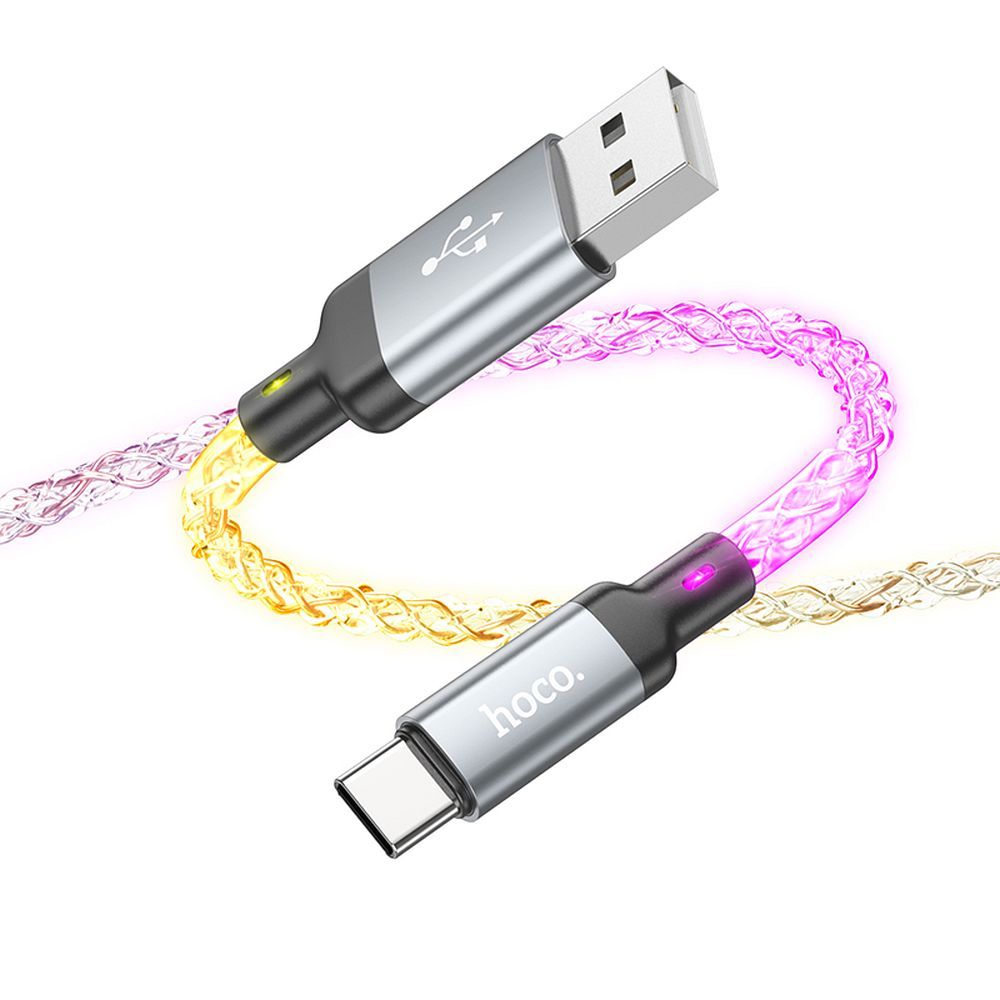 Hoco U112 Shine USB-A – USB-C LED világításos gyorstöltő és adatkábel 3A, 1 méter – 5. kép