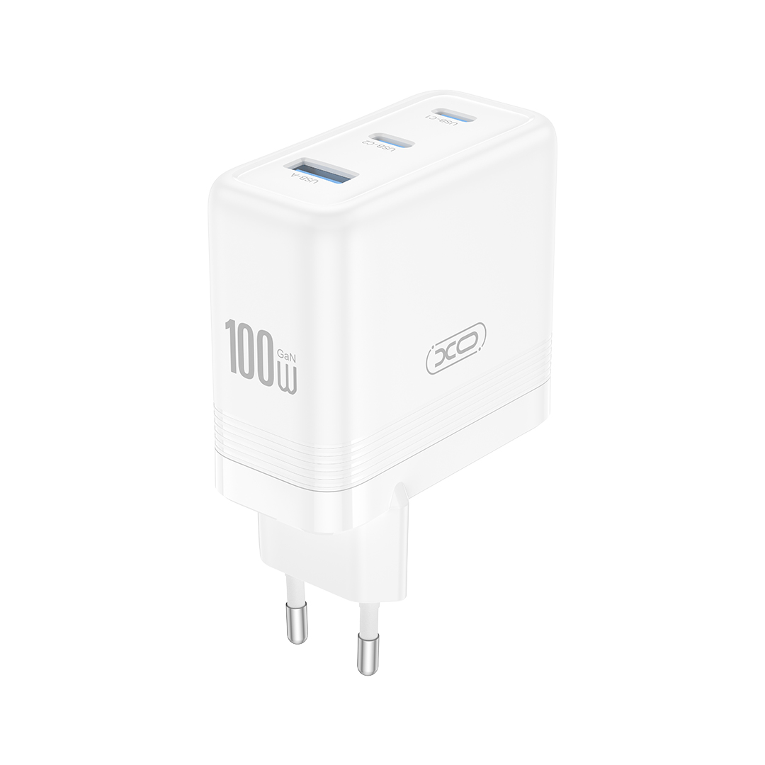XO CE35 100W GaN Hálózati Töltő, 2×USB-C + USB-A, PD/PPS/QC gyorstöltés, laptop kompatibilis