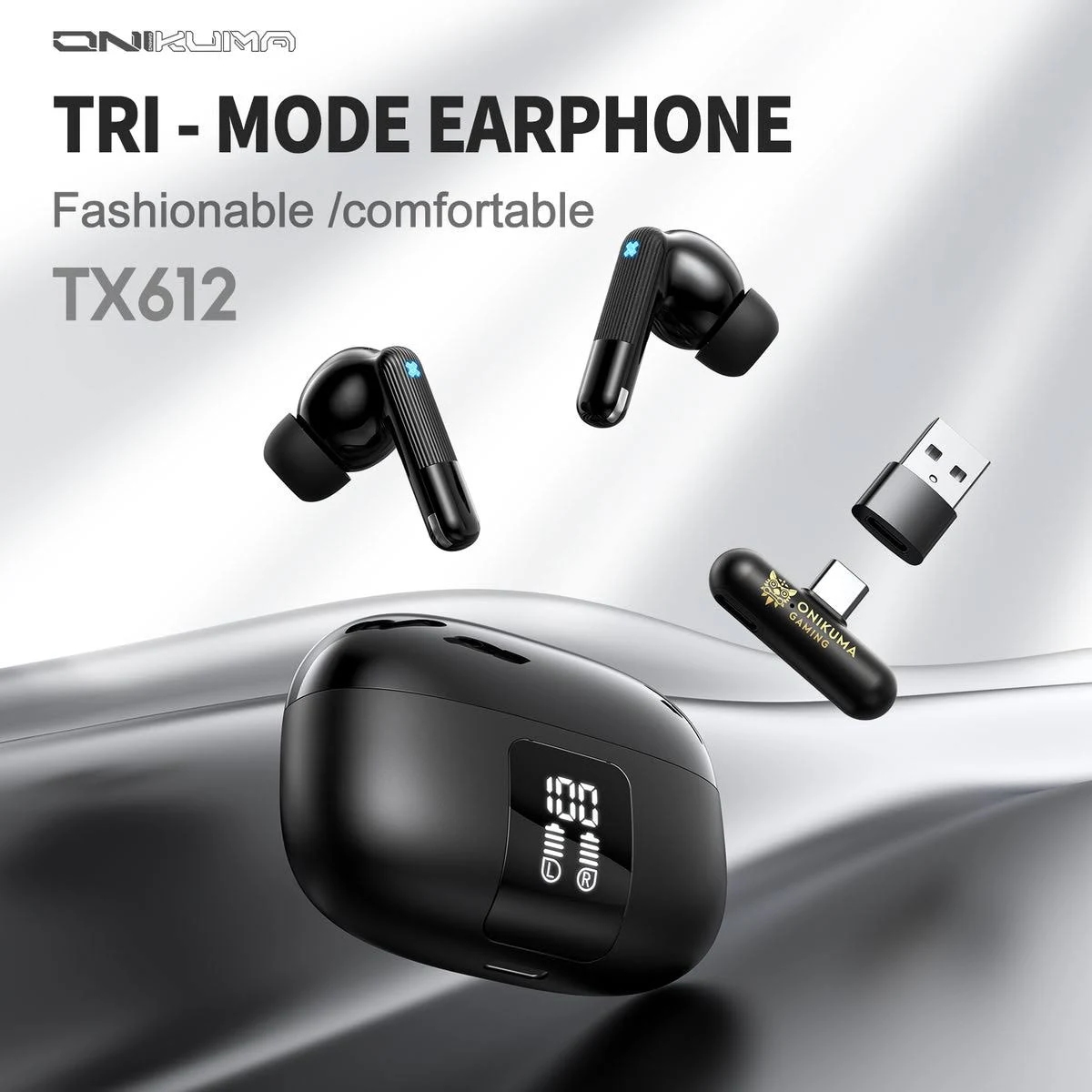ONIKUMA TX612 Gamer TWS fülhallgató – Bluetooth 5.4, 2,4 GHz dongle, ANC, ENC mikrofon – 5. kép