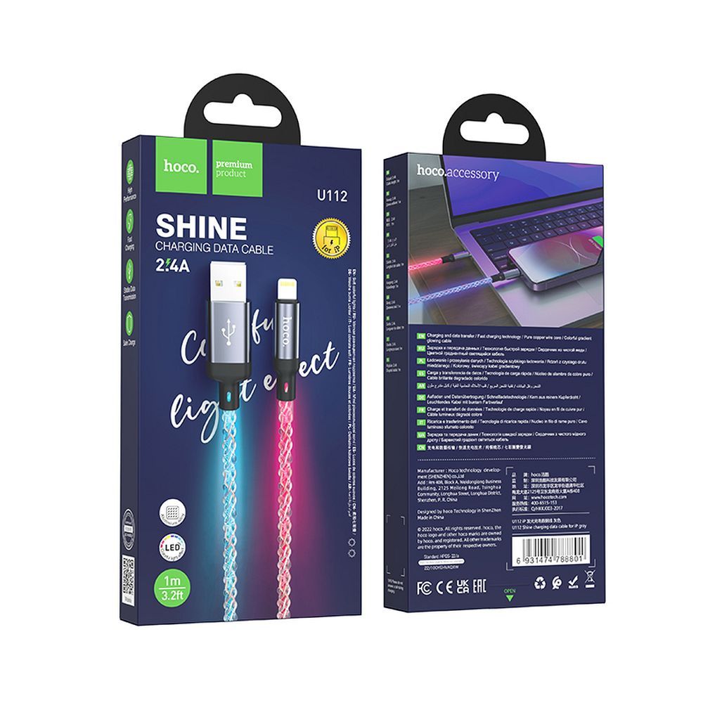 Hoco U112 Shine USB-A – Lightning kábel – gyorstöltéshez és adatátvitelhez, 1 méter – 9. kép
