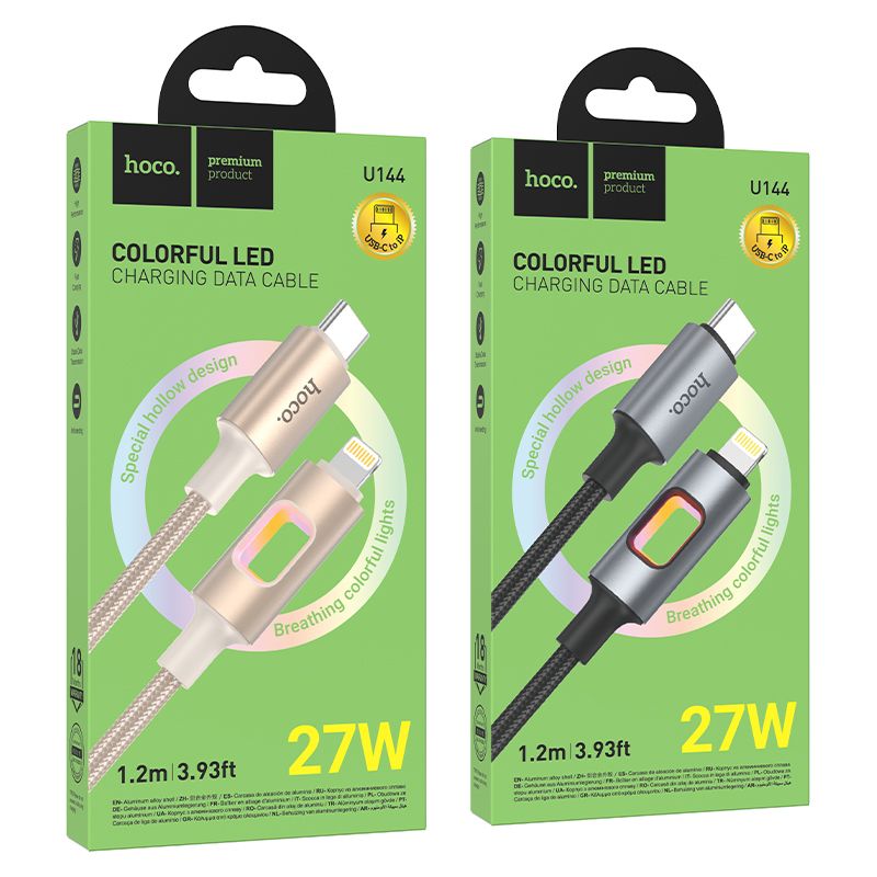 Hoco U144 USB-C – Lightning LED világításos gyorstöltő kábel – PD gyorstöltés Apple készülékekhez – 7. kép