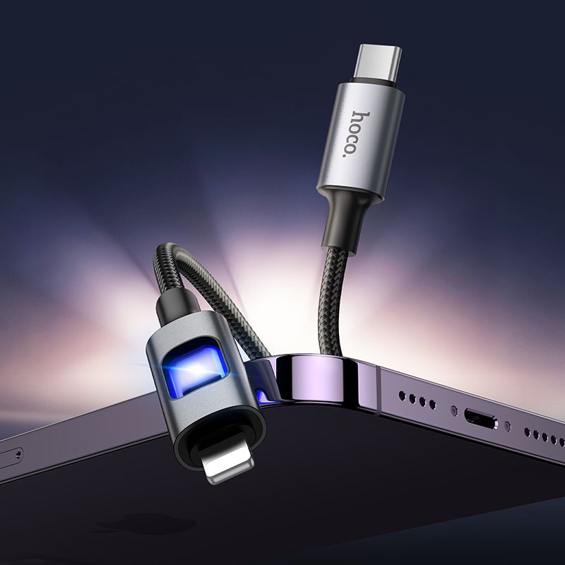 Hoco U144 USB-C – Lightning LED világításos gyorstöltő kábel – PD gyorstöltés Apple készülékekhez – 4. kép