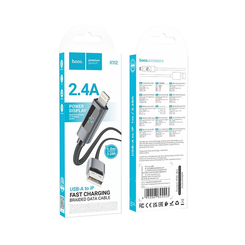 Hoco X112 USB-A – Lightning töltő- és adatkábel digitális kijelzővel, 2,4A, 1 méter – 9. kép