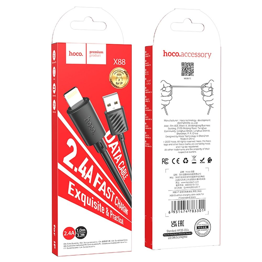 Hoco X88 USB-A – Lightning töltőkábel 2,4A, 1 méter – 5. kép