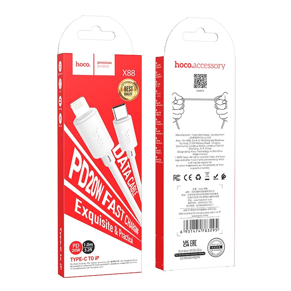 Hoco X88 USB-C – Lightning gyorstöltő és adatkábel – PD 20W, 1 méter – 8. kép