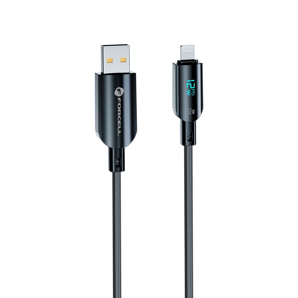 Forcell F-Energy C273 USB-A – Lightning töltő- és adatkábel digitális kijelzővel, 2,4 A, 12 W, 1,2 méter