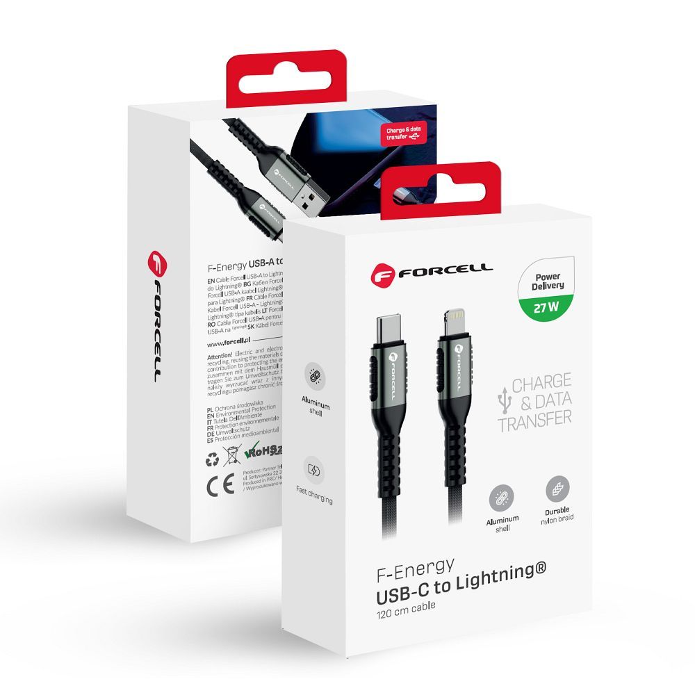Forcell F-Energy C259 USB-C – Lightning Kábel PD 27W, 3A, 1,2m – Cafule fonott gyorstöltő és adatkábel – 10. kép