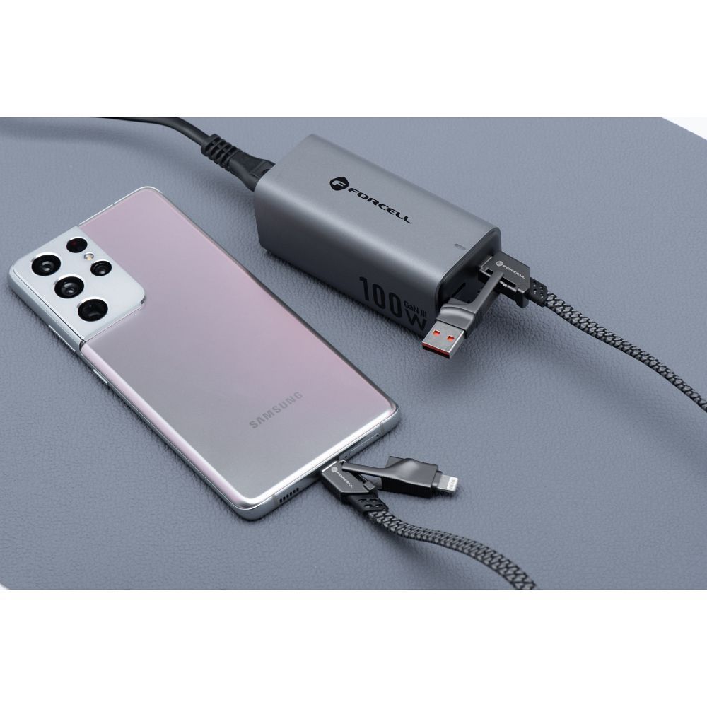 Forcell F-Energy C241 4 az 1-ben gyorstöltő és adatkábel – USB-A és USB-C bemenet, USB-C és Lightning csatlakozó, QC/PD 60W, 1 méter – 9. kép