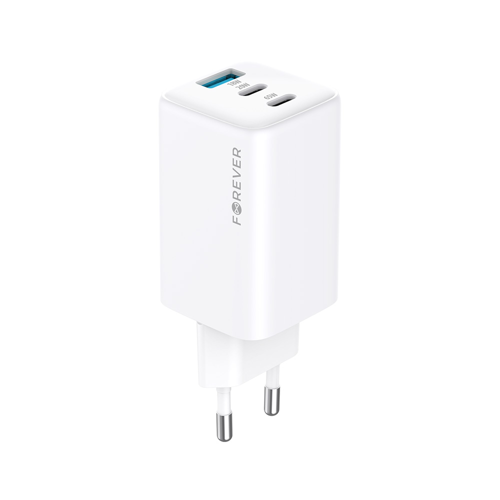 Forever TC-08-65ACC GaN PD QC hálózati töltő 65W – 2× USB-C + 1× USB-A – 2. kép