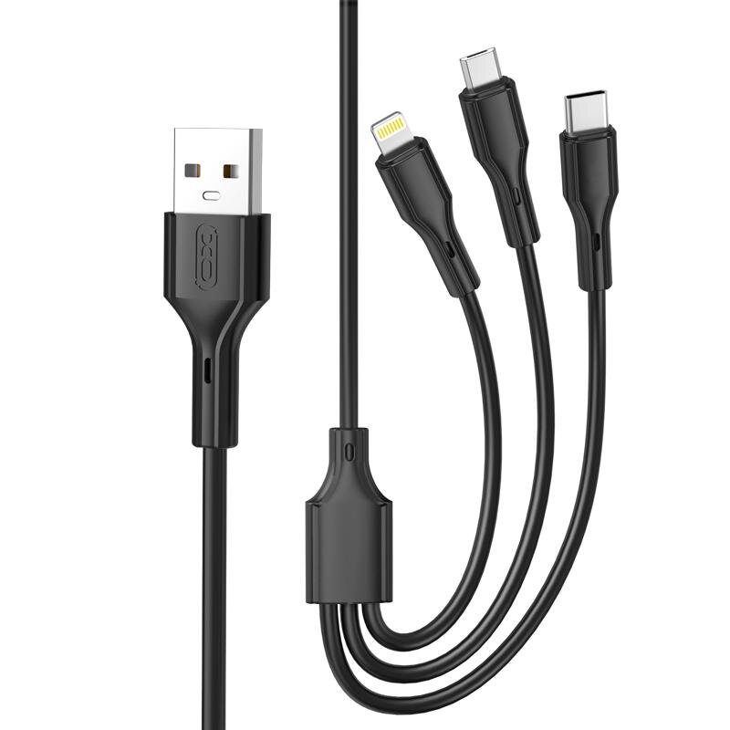 XO NB230 3in1 töltőkábel USB - Lightning + USB-C + microUSB, 1m, 3A