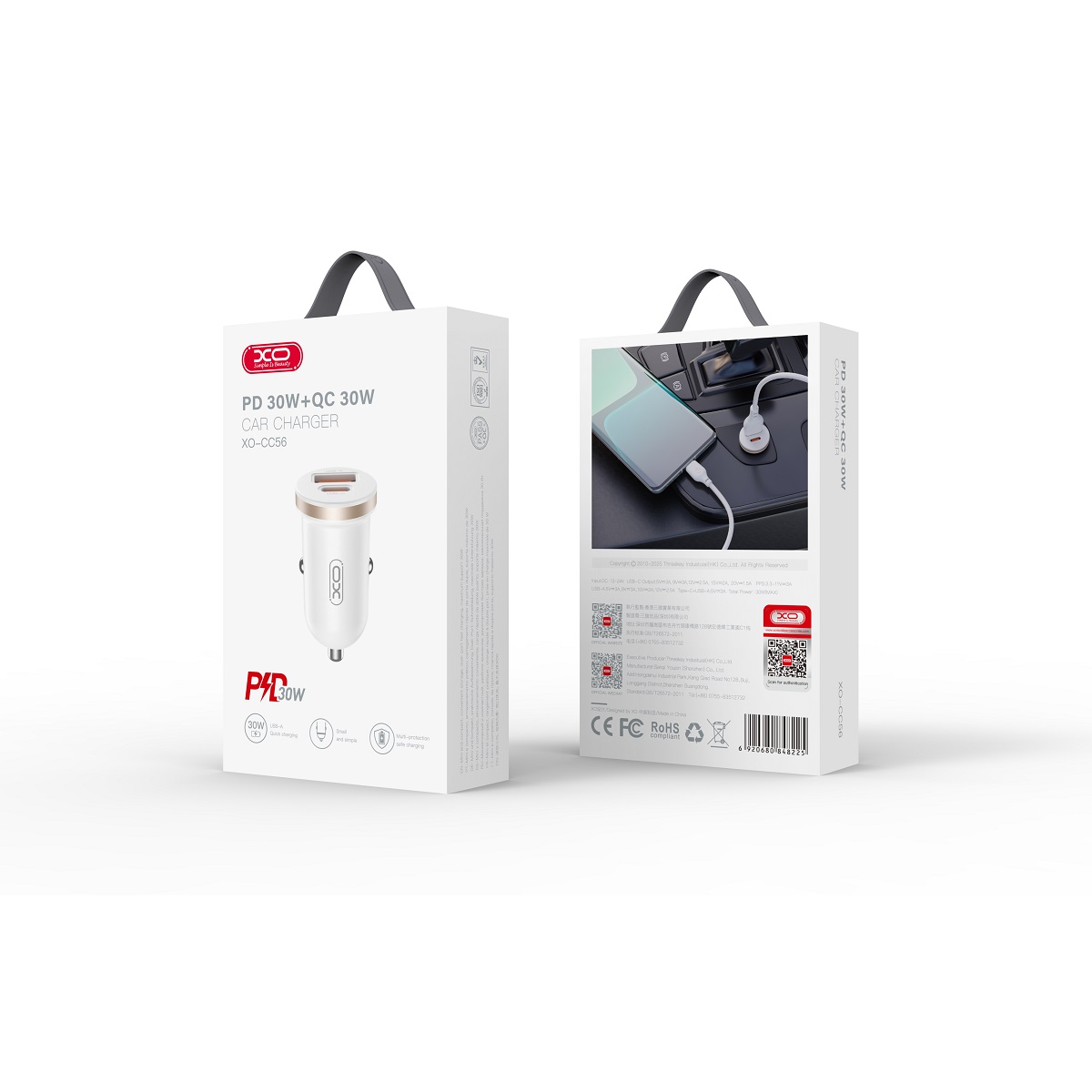 XO CC56 PD autós gyorstöltő – 30W, USB-A QC + USB-C PD – 6. kép